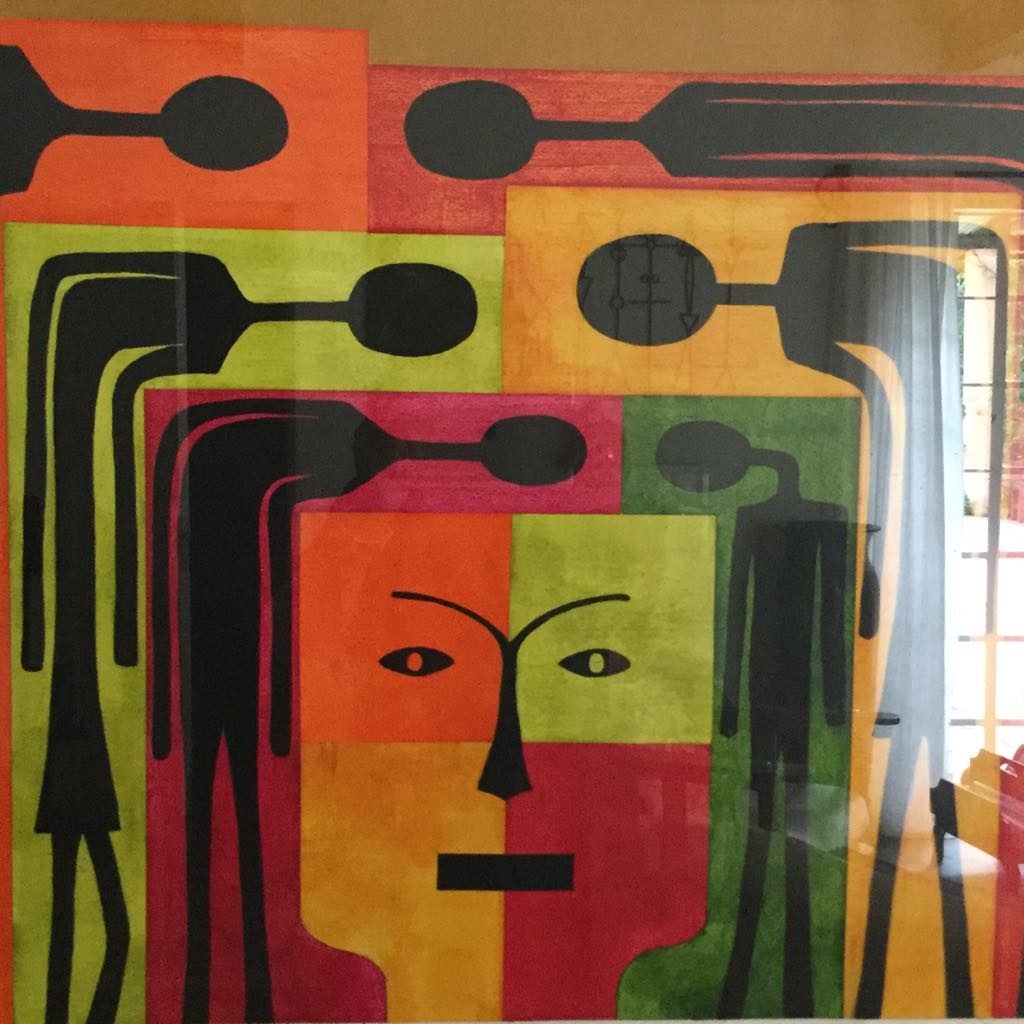 Bold colorful modern art with stylized African figures