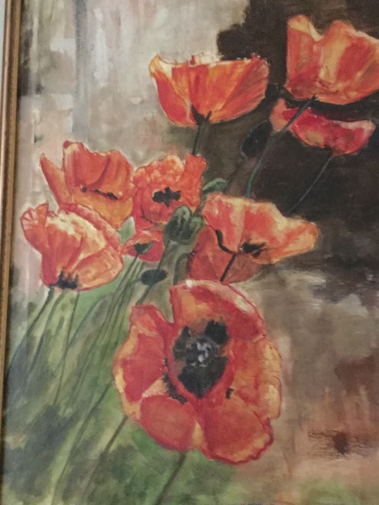 Watercolor painting of red poppies